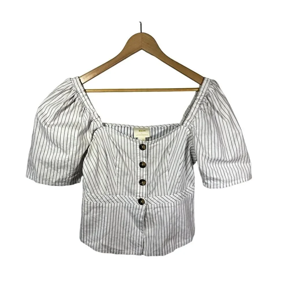 MAEVE ANTHROPOLOGIE Women's Cotton Striped Button Down Peplum Top White Size 10